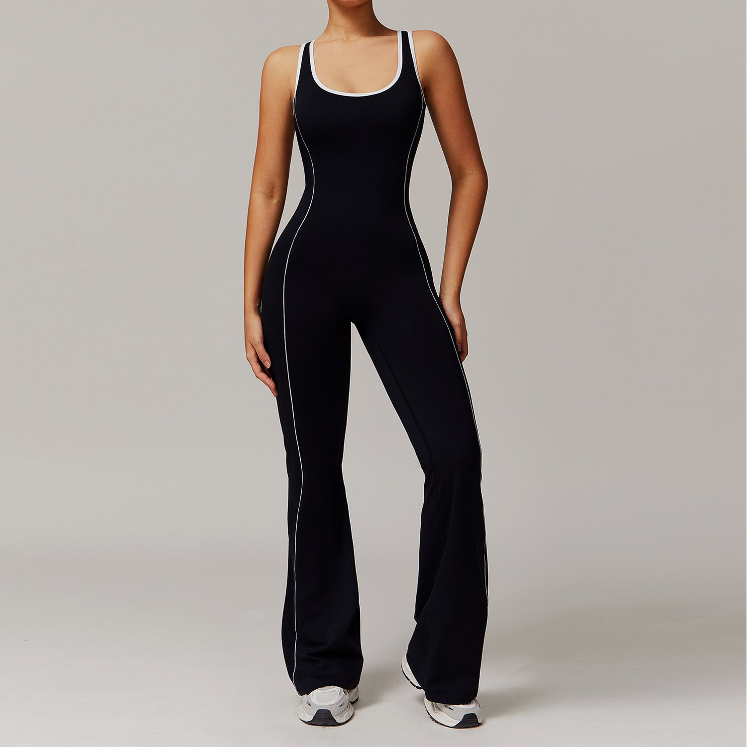 Contrast Trim Flared Jumpsuit